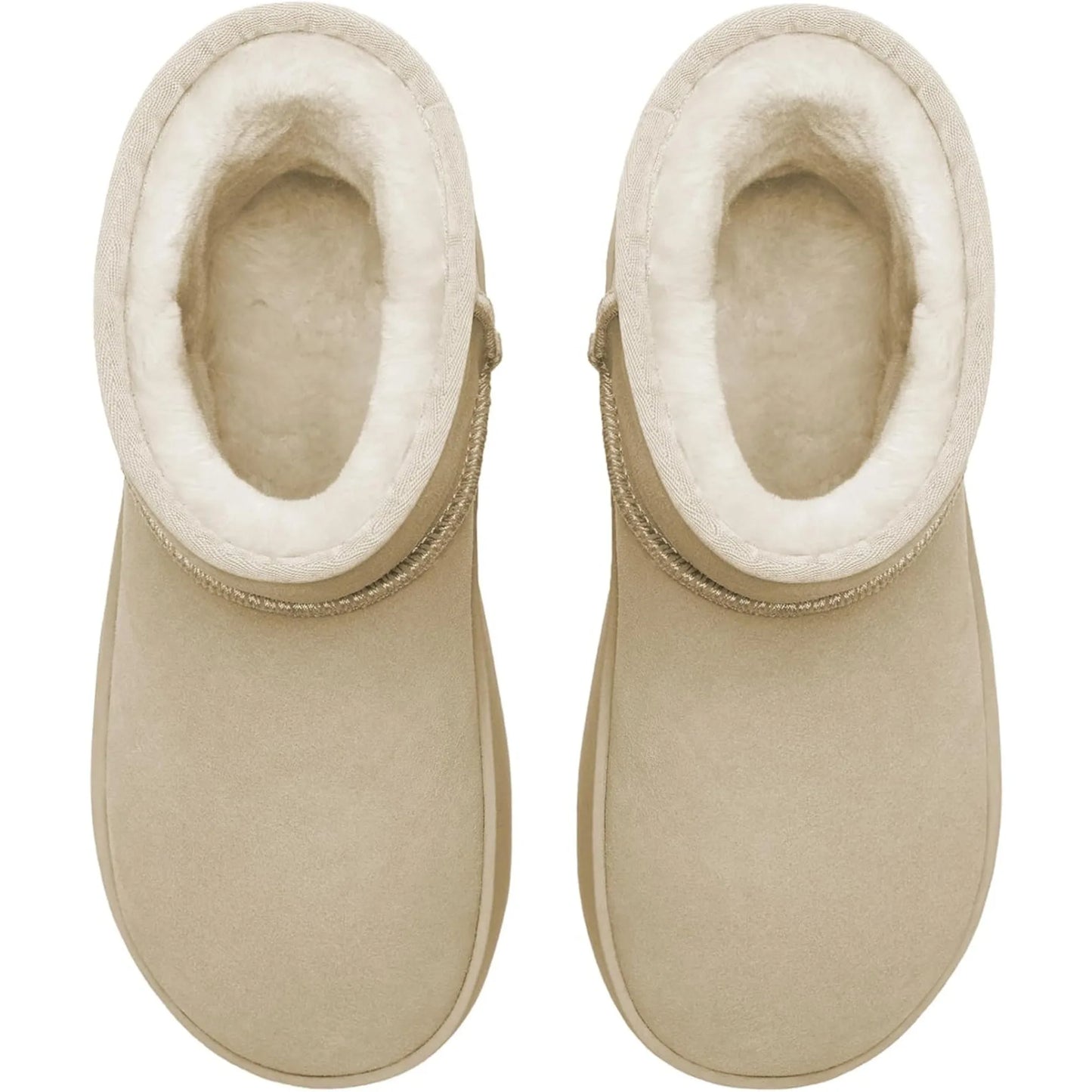 Women's Genuine Suede Ankle Boots Winter Warm Fur Lined Slip On Anti-Slip Short Snow Boots