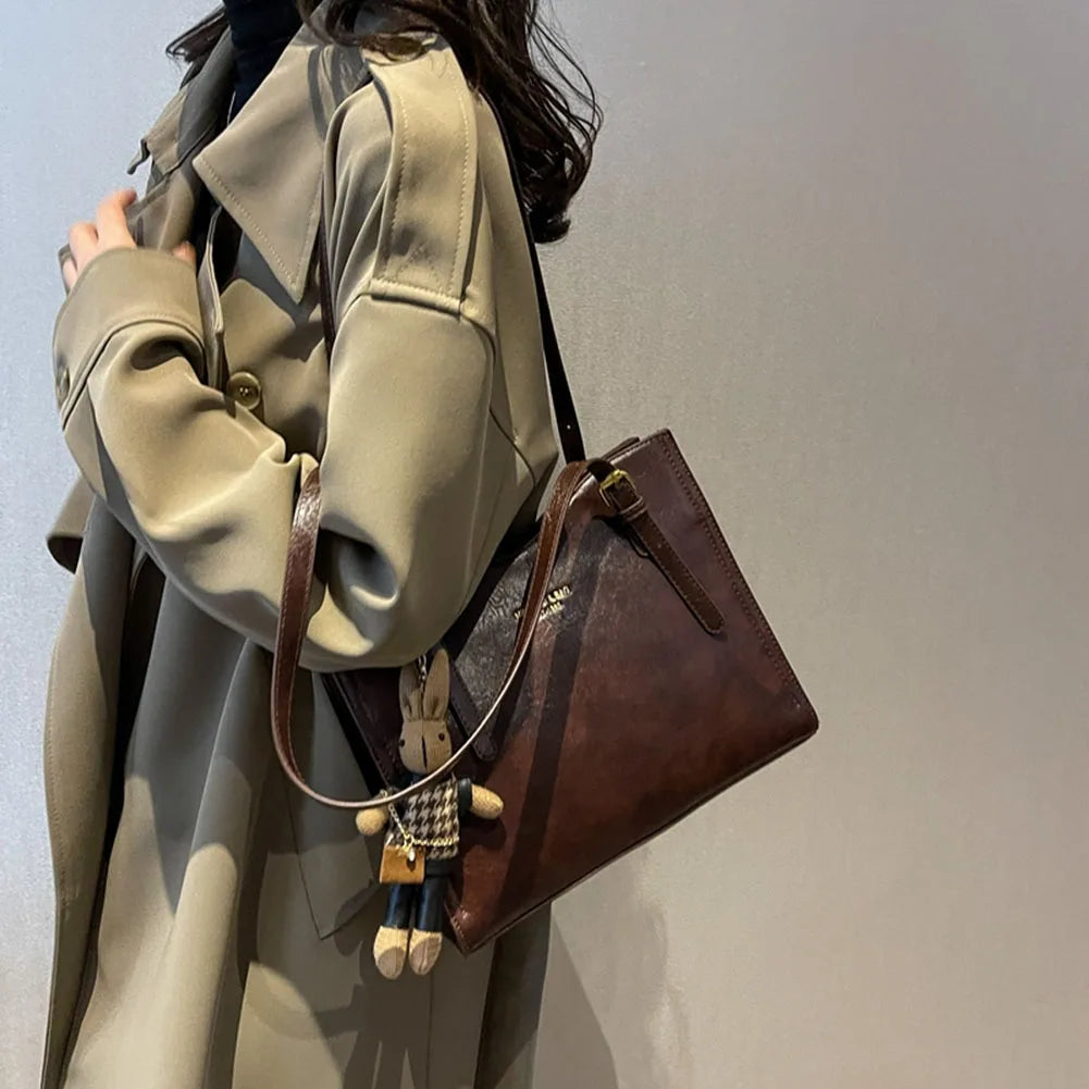 Women Retro Tote Handbag PU Leather Slouchy Tote Purse Large Capacity Fashion Shoulder Bag Ladies Travel Handbag