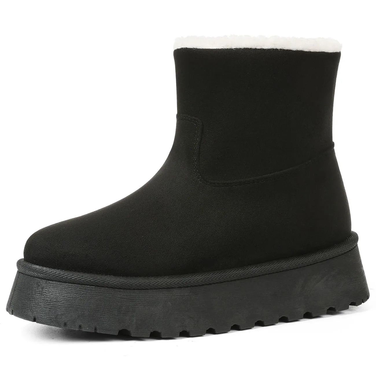 GIGIFOX Women Winter Mini Boots Faux Fur Suede Platform Round Toe Short Plush Slip-on Shoes Winter Warm Outdoor Ankle Snow Boots