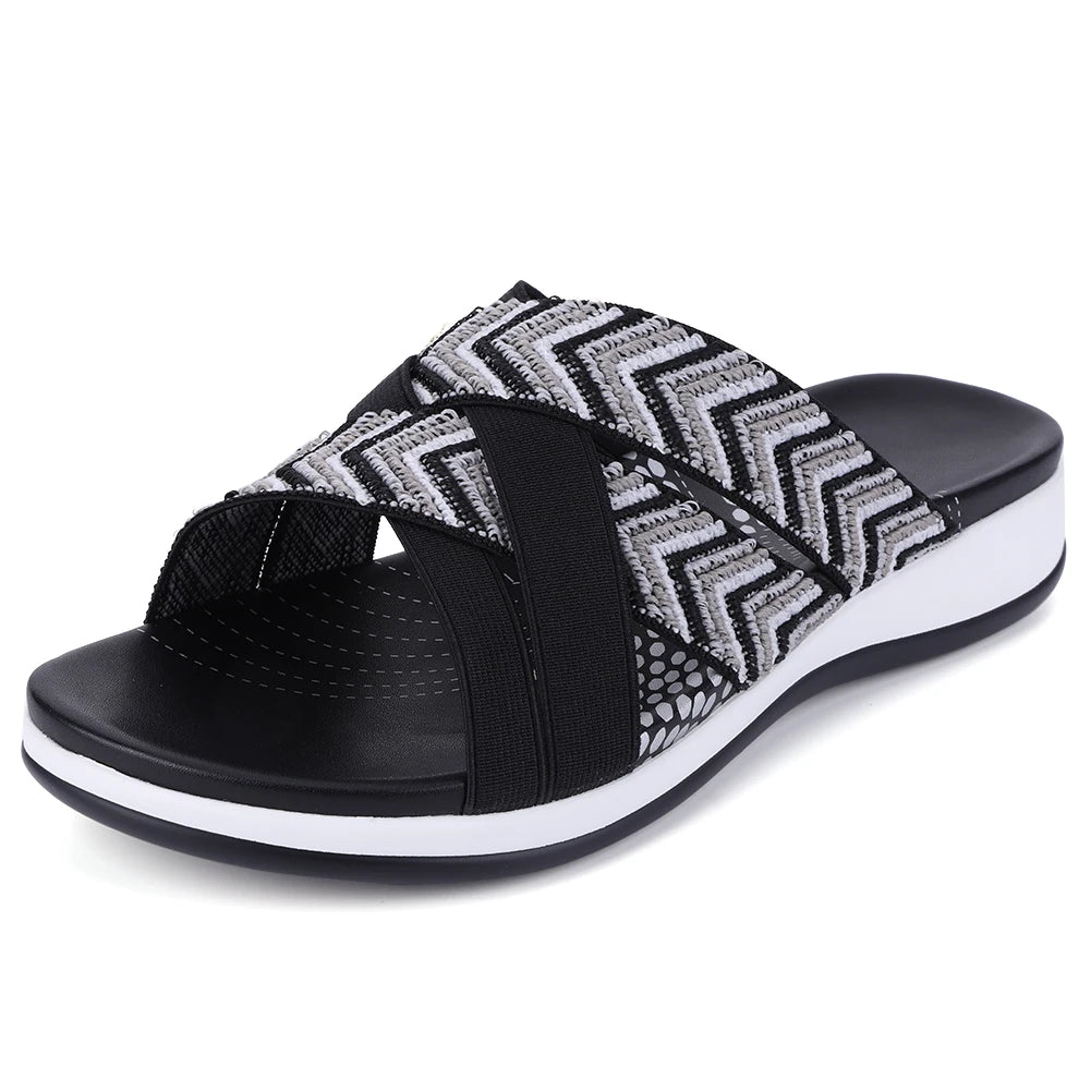 Women Cross Strap Slides Casual Slip On Sandals Comfortable Thick Sole Sandals Anti Slip Open Toe Slippers for Party Vacation