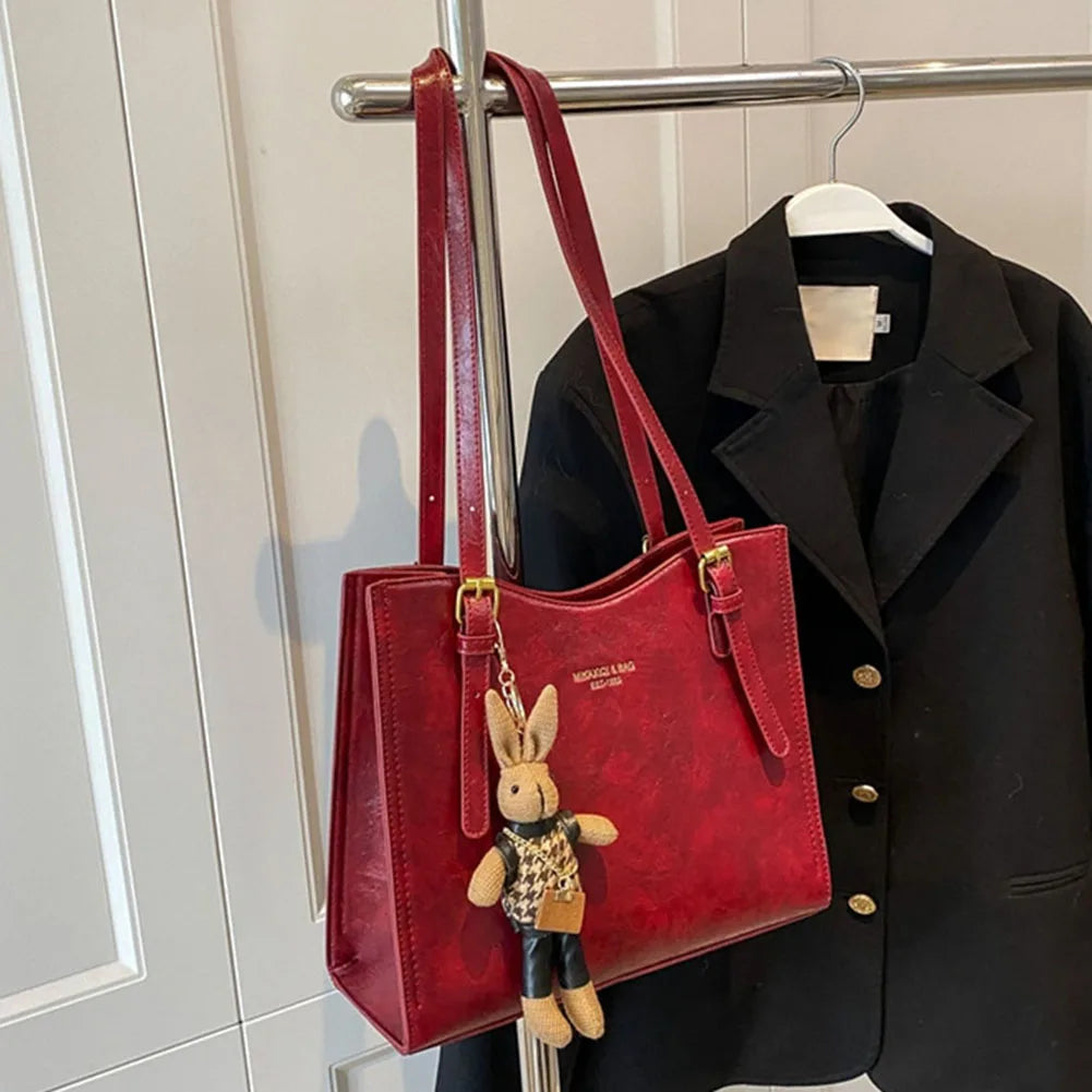 Women Retro Tote Handbag PU Leather Slouchy Tote Purse Large Capacity Fashion Shoulder Bag Ladies Travel Handbag