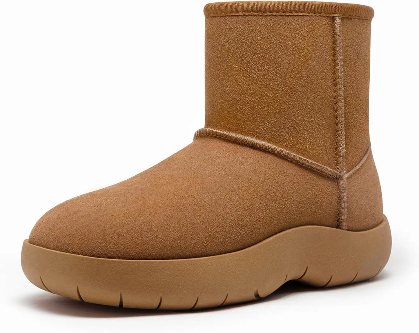 Women's Genuine Suede Ankle Boots Winter Warm Fur Lined Slip On Anti-Slip Short Snow Boots