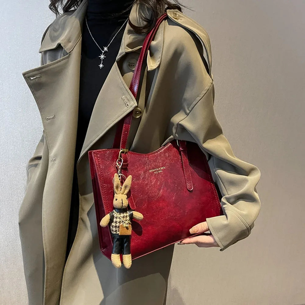 Women Retro Tote Handbag PU Leather Slouchy Tote Purse Large Capacity Fashion Shoulder Bag Ladies Travel Handbag