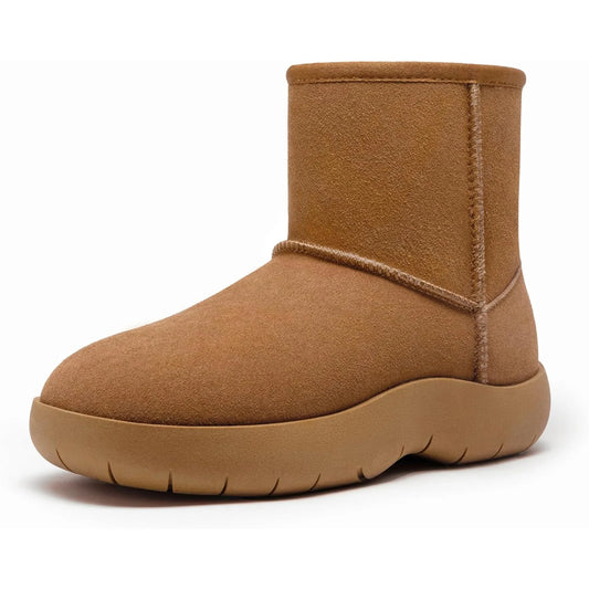 Women's Genuine Suede Ankle Boots Winter Warm Fur Lined Slip On Anti-Slip Short Snow Boots