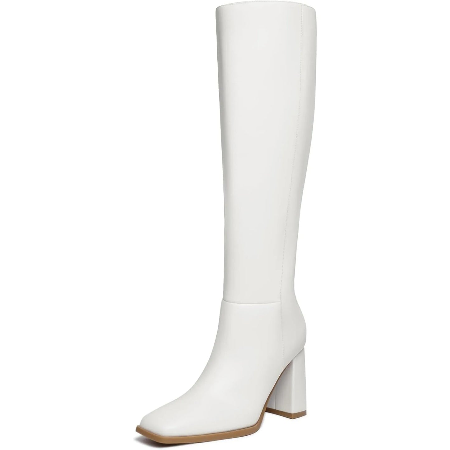 Women's Knee High Boots Fashion Chunky Heel Square Toe Tall Boots Side Zipper Long Boots