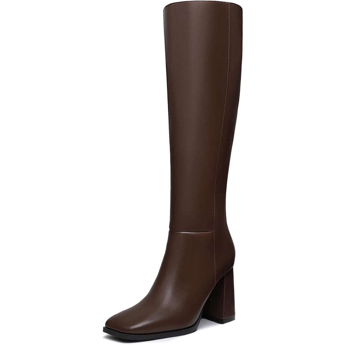 Women's Knee High Boots Fashion Chunky Heel Square Toe Tall Boots Side Zipper Long Boots