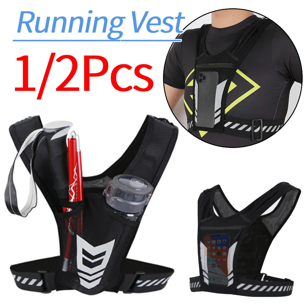 Running Phone Holder Vest Breathable Mesh Cycling Vest Unisex Adjustable Buckle Running Chest Pouch Elastic for Men Women