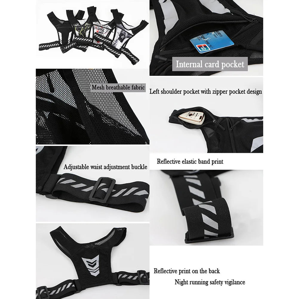 Running Phone Holder Vest Breathable Mesh Cycling Vest Unisex Adjustable Buckle Running Chest Pouch Elastic for Men Women