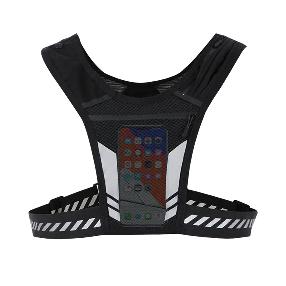 Running Phone Holder Vest Breathable Mesh Cycling Vest Unisex Adjustable Buckle Running Chest Pouch Elastic for Men Women