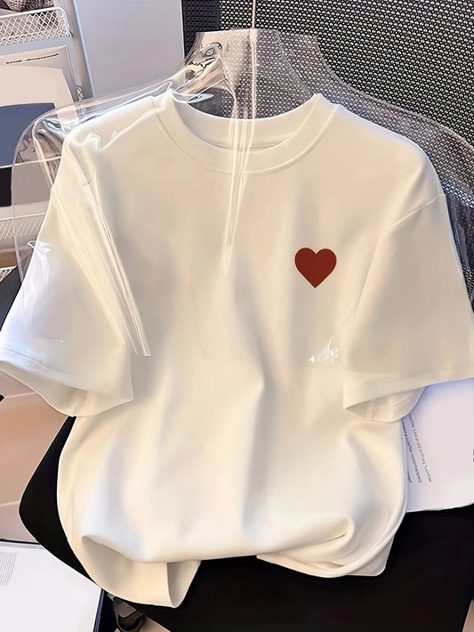 Women'S Casual T-Shirt with Heart Design - Soft, Breathable, and Versatile for Casual