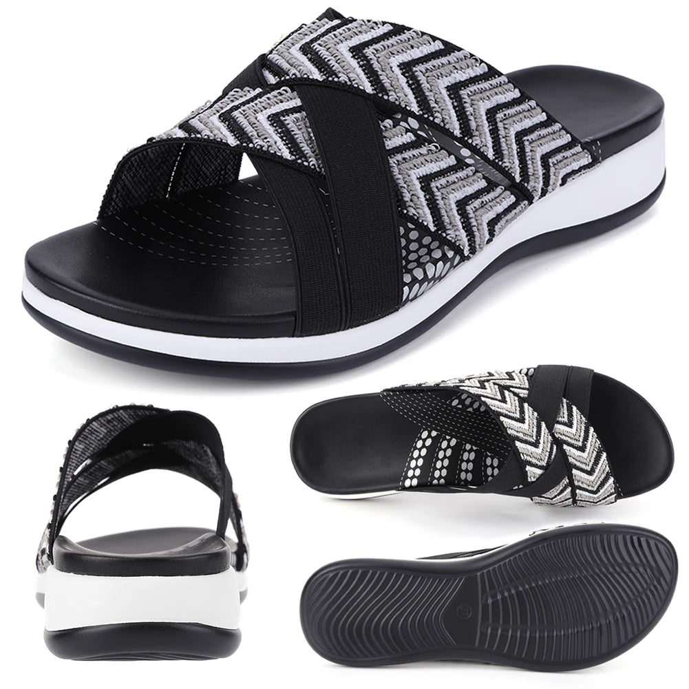 Women Cross Strap Slides Casual Slip On Sandals Comfortable Thick Sole Sandals Anti Slip Open Toe Slippers for Party Vacation