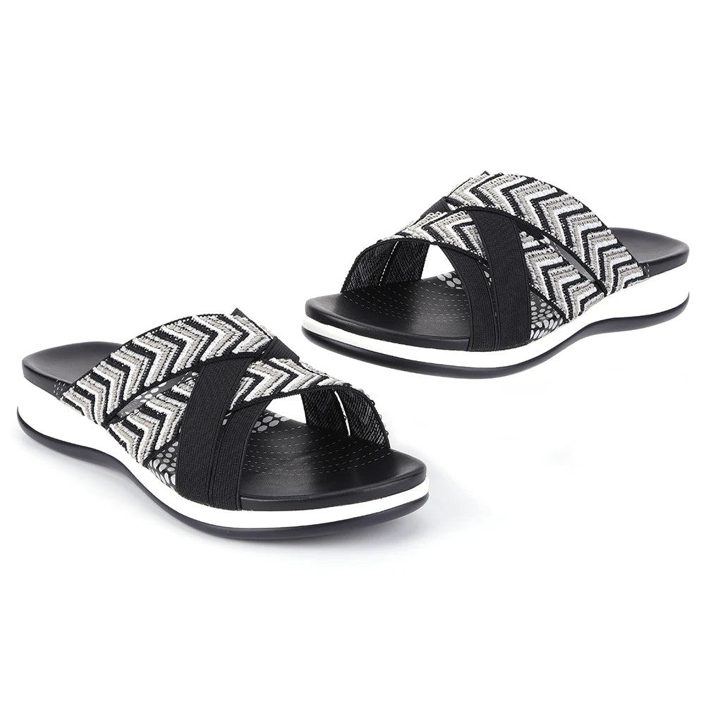Women Cross Strap Slides Casual Slip On Sandals Comfortable Thick Sole Sandals Anti Slip Open Toe Slippers for Party Vacation