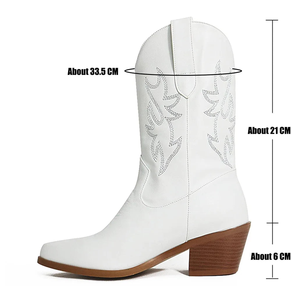 DoraTasia Retro Embroidered Cowgirl Ankle Western Boots Pointed Toe Chunky Mid-Heel Shoes Leisure All-Match Boots For Woman