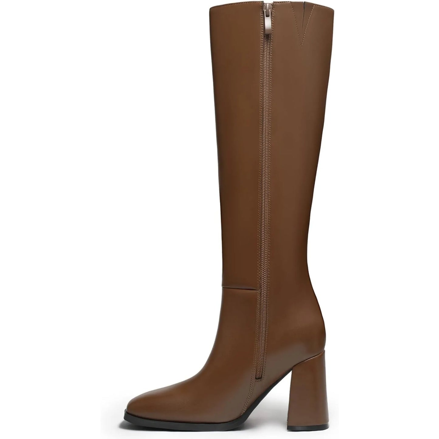 Women's Knee High Boots Fashion Chunky Heel Square Toe Tall Boots Side Zipper Long Boots