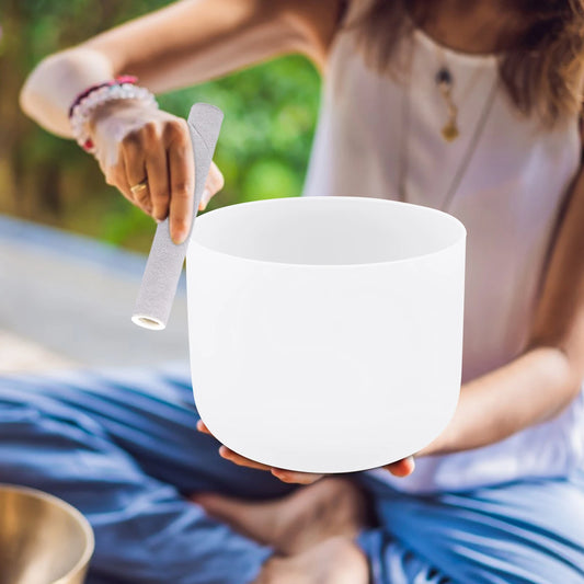 8" F Note Heart Chakra Frosted Quartz Crystal Singing Bowl for Sound Healing Meditate