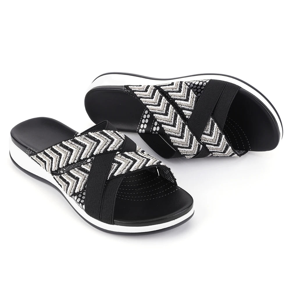 Women Cross Strap Slides Casual Slip On Sandals Comfortable Thick Sole Sandals Anti Slip Open Toe Slippers for Party Vacation