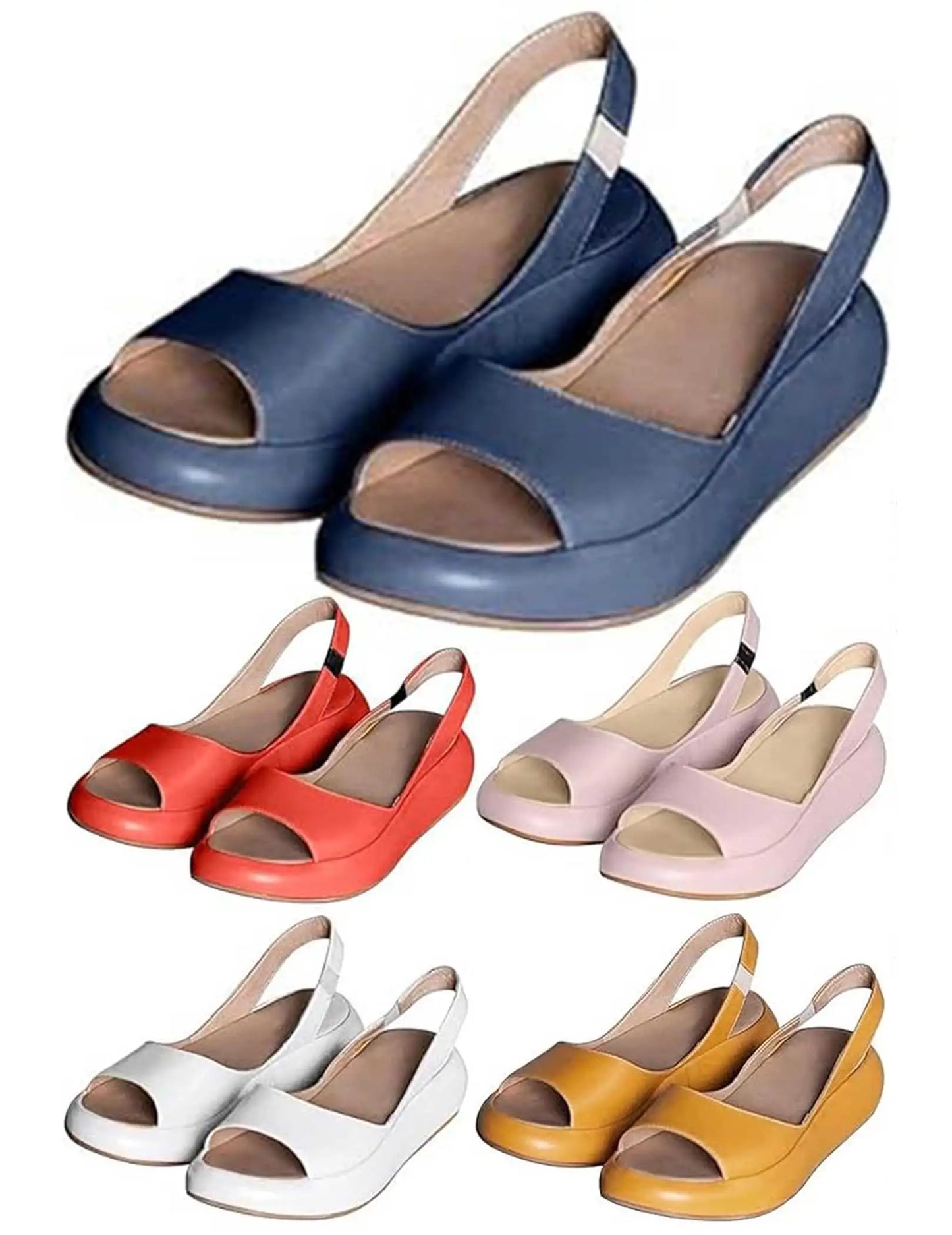 Women Wedge Sandals Open Toe Sandals Elastic Back Strap Slip On Sandals Comfortable Casual Walking Sandals for All Foot Shapes