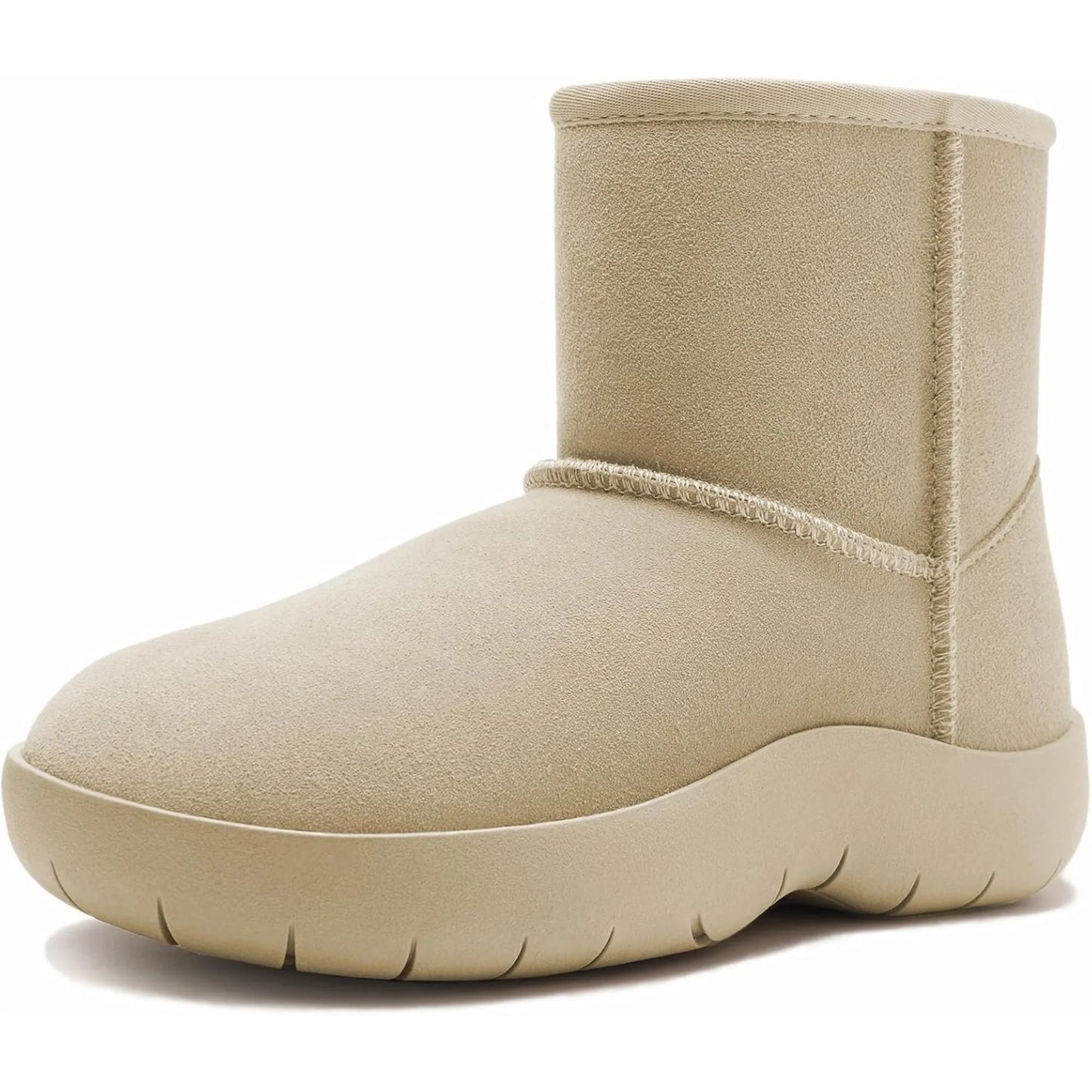 Women's Genuine Suede Ankle Boots Winter Warm Fur Lined Slip On Anti-Slip Short Snow Boots