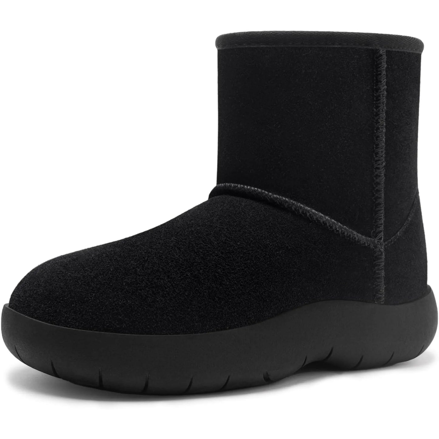 Women's Genuine Suede Ankle Boots Winter Warm Fur Lined Slip On Anti-Slip Short Snow Boots