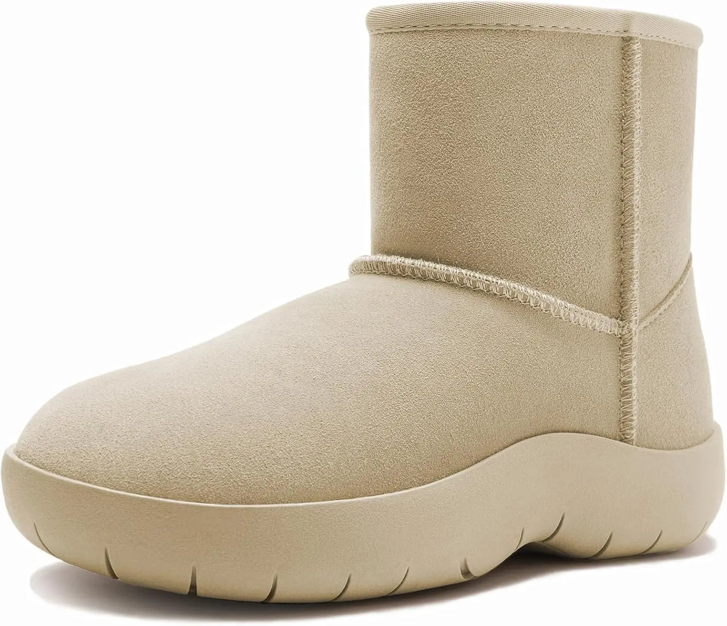 Women's Genuine Suede Ankle Boots Winter Warm Fur Lined Slip On Anti-Slip Short Snow Boots