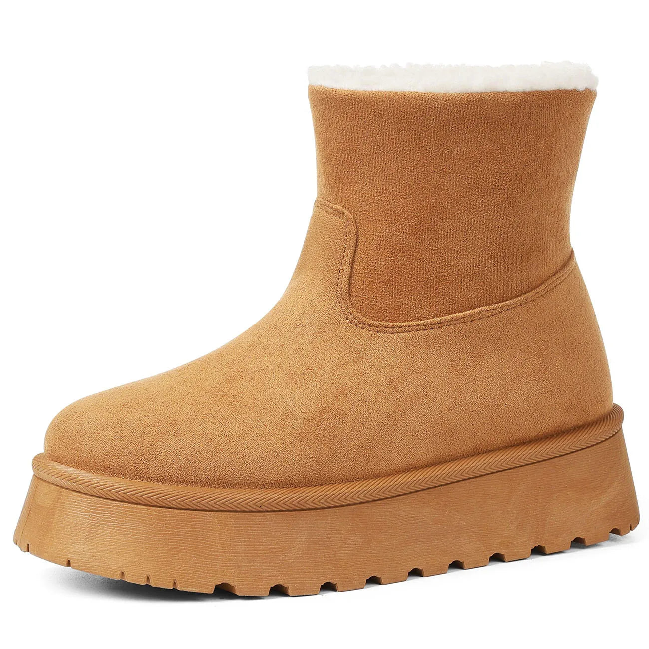 GIGIFOX Women Winter Mini Boots Faux Fur Suede Platform Round Toe Short Plush Slip-on Shoes Winter Warm Outdoor Ankle Snow Boots