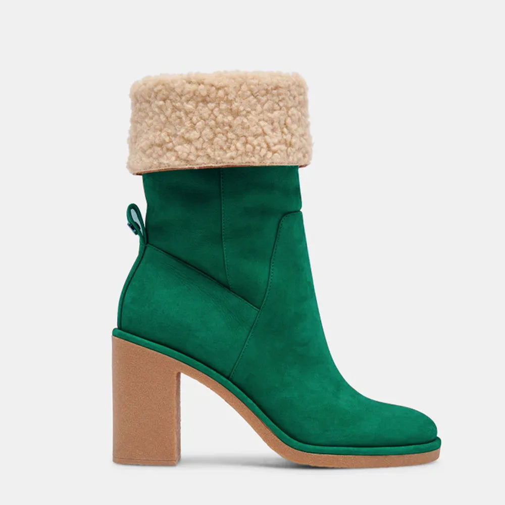 Winter Boots for Women Comfortable Side Zipper Mid Chunky Heel Suede Warm Fur Snow Ankle Boot Outdoor Party Shoes