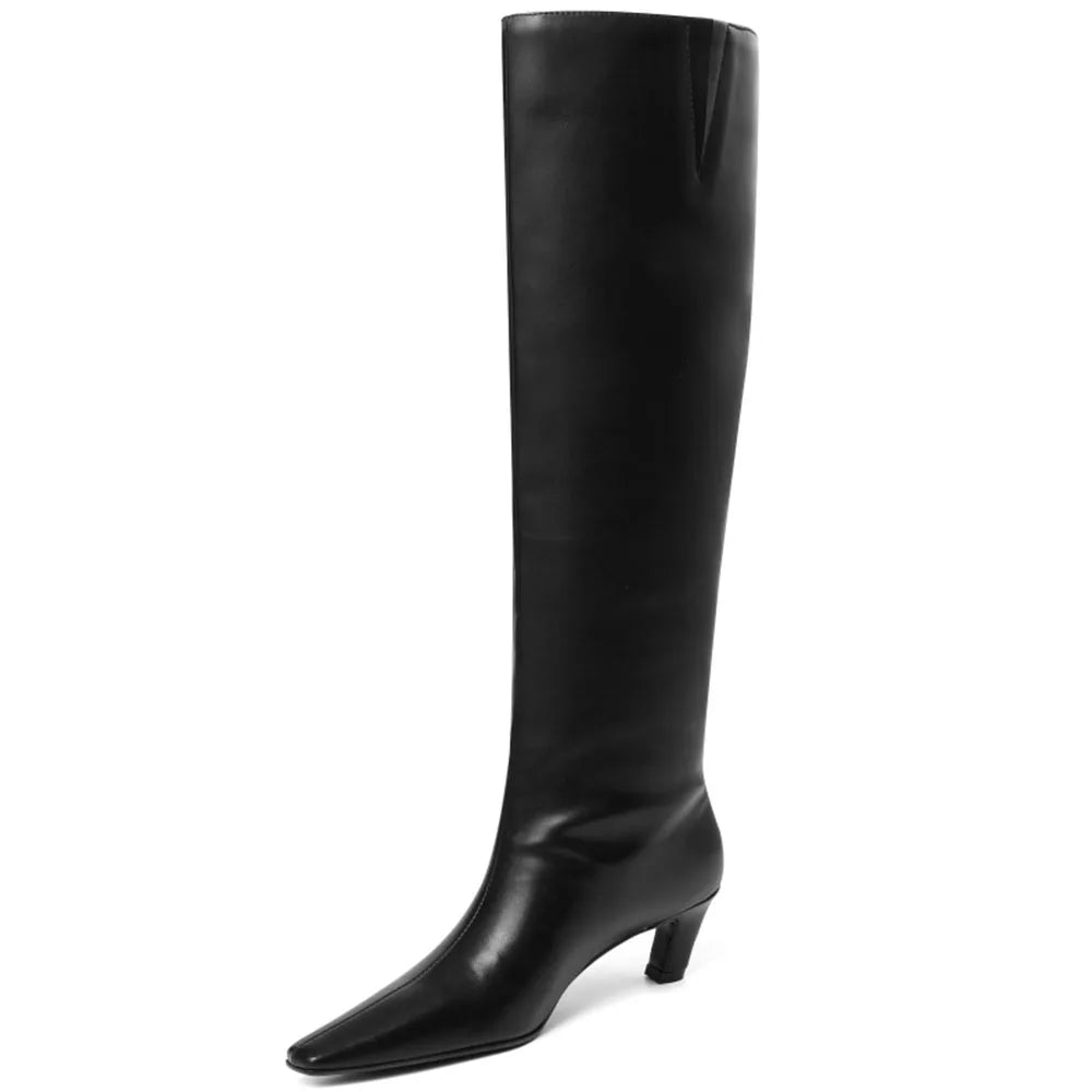 Sexy Women's Over Knee High Boots Black Square Toe Kitten Heel Knee High Boots Luxury Nightclub Boots Women