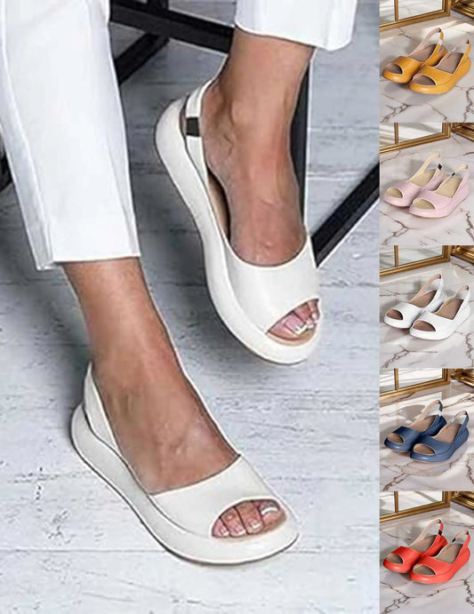Women Wedge Sandals Open Toe Sandals Elastic Back Strap Slip On Sandals Comfortable Casual Walking Sandals for All Foot Shapes